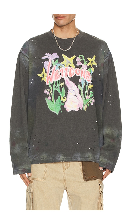 We11 Done Dirty Painting Long Sleeve T-shirt In Gray