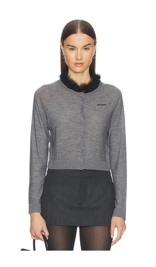 We11 Done Feather Collar Cardigan In Gray