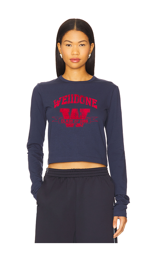 We11 Done Womens Printed Long-sleeves Cotton-jersey T-shirt Navy In Blue