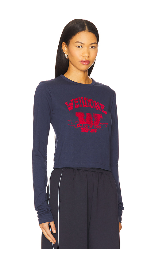 We11 Done Womens Printed Long-sleeves Cotton-jersey T-shirt Navy In Blue
