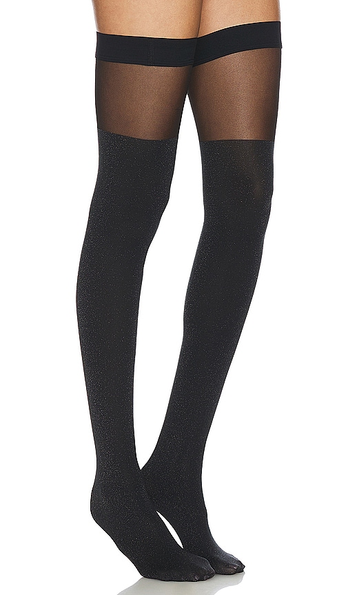 Wolford Shiny Sheer Stay Up Tights In Black & Pewter