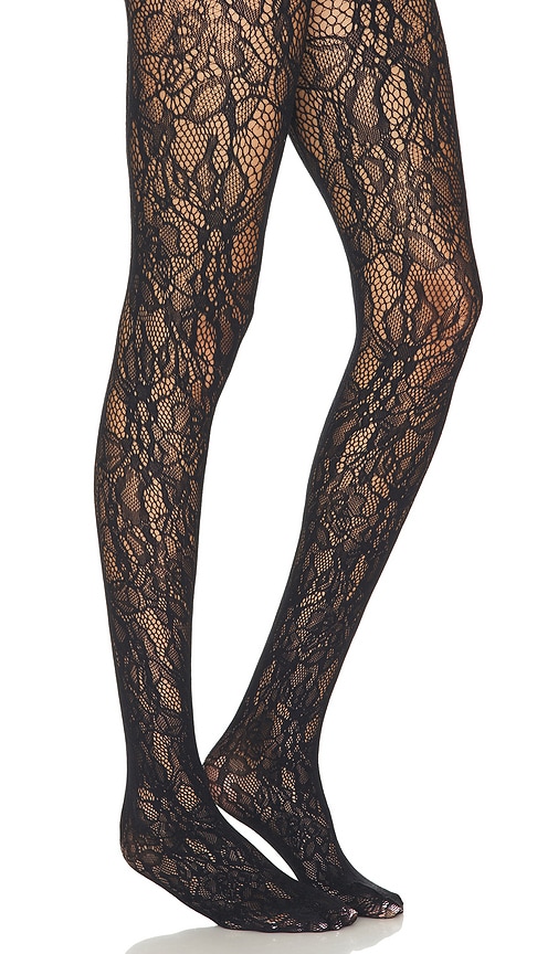 Shop Wolford Floral Net Tights In 黑色