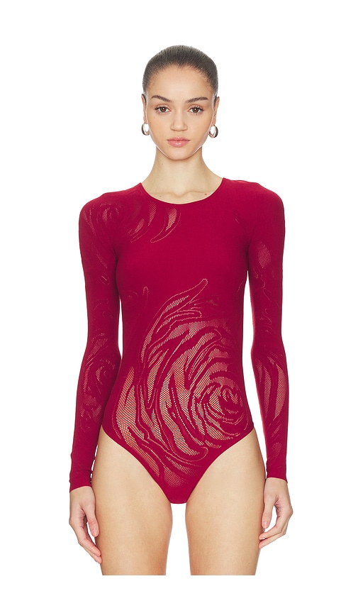 Wolford Rose Net Bodysuit In Red