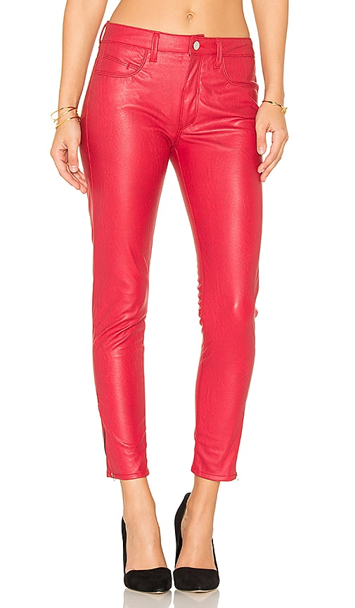 Weslin + Grant Vegan Leather High Rise Zip Skinny in Fire Engine Red ...