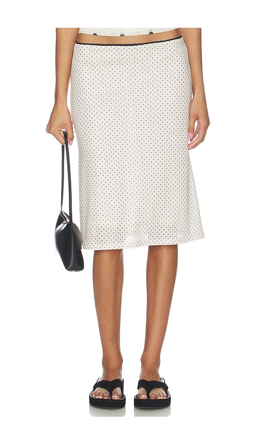 With Harper Lu Mesh Midi Skirt in Ivory Polka