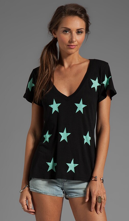 Starshine Short Sleeve V-Neck with Teal Stars