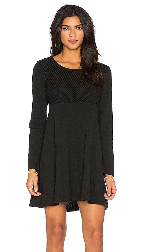 Wilt Slub Long Sleeve Flare Mixed Tee Shirt Dress in Black | REVOLVE