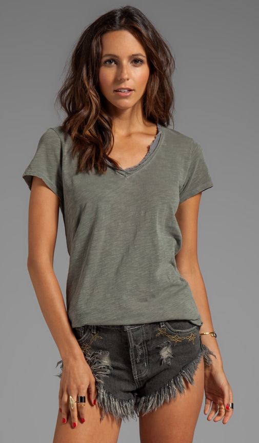 Slub Jersey Raw Mixed V-Neck Slouchy Tee