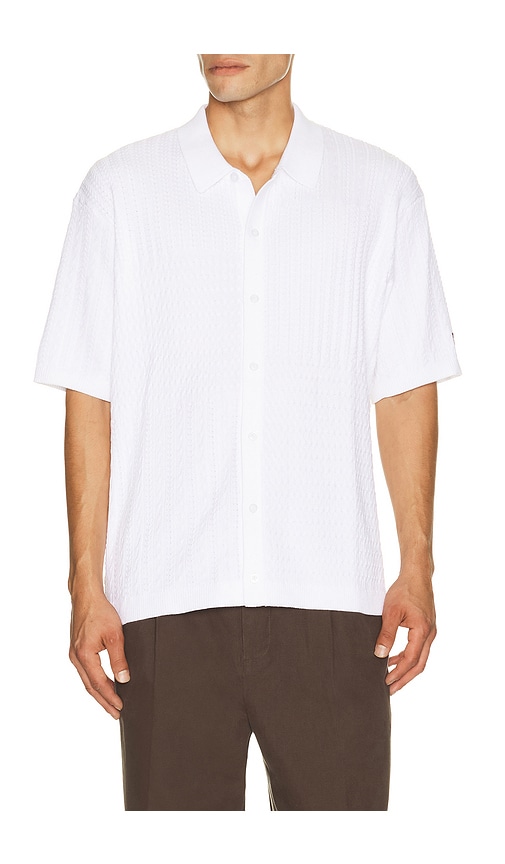 Wilson M Cable Blocked Sweater Polo In Bright White