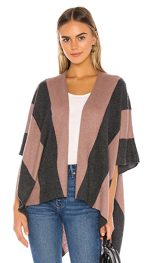 Cashmere Block Stripe Open Poncho