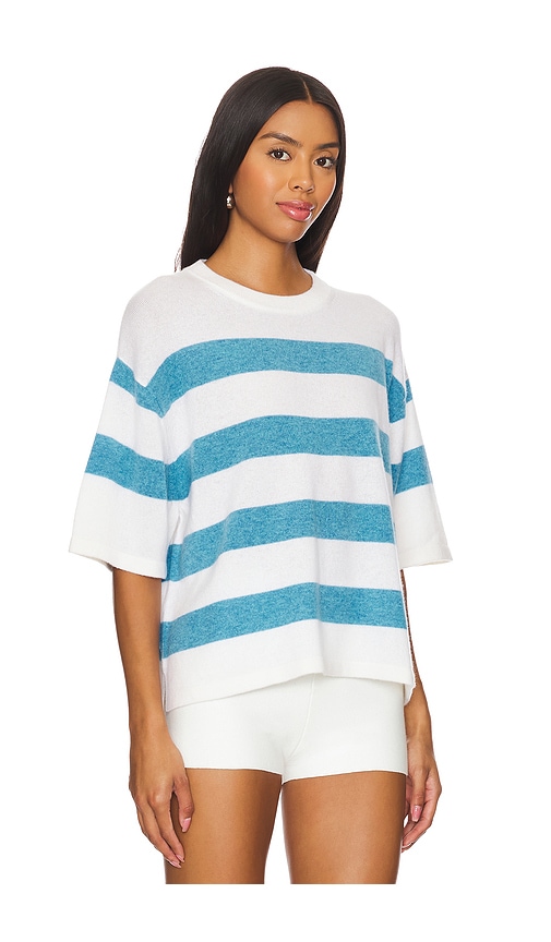 Shop White + Warren Cashmere Striped Easy T-shirt In Soft White & Mediterranean