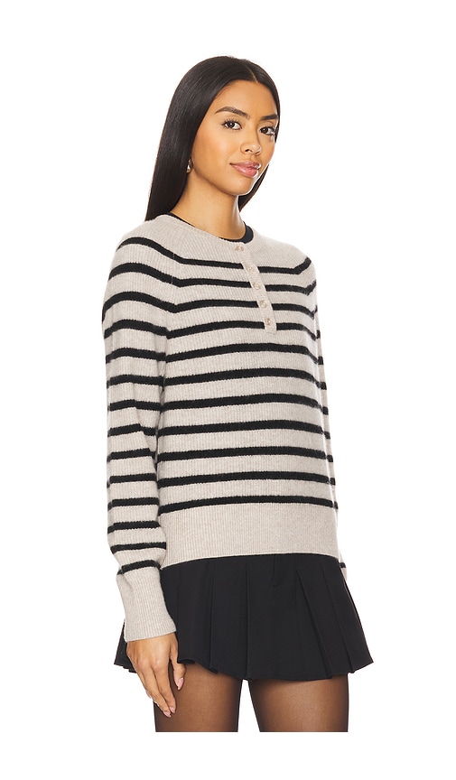 Shop White + Warren Cashmere Ribbed Button Henley Top In Sandwisp & Black