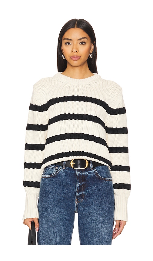 Shop White + Warren Organic Cotton Striped Crewneck In Ecru & Black