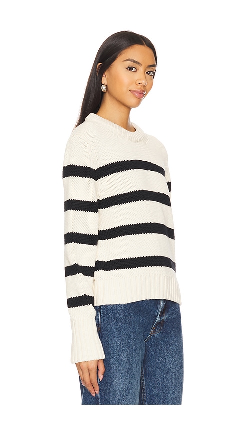 Shop White + Warren Organic Cotton Striped Crewneck In Ecru & Black