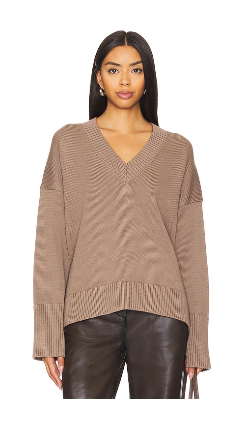 Shop White + Warren Organic Cotton Rib Trim Oversized V Neck In Mocha