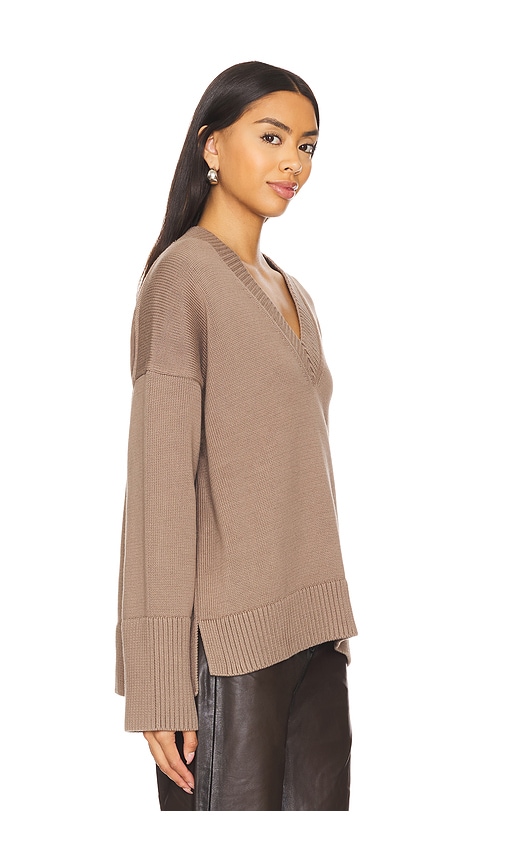 Shop White + Warren Organic Cotton Rib Trim Oversized V Neck In Mocha