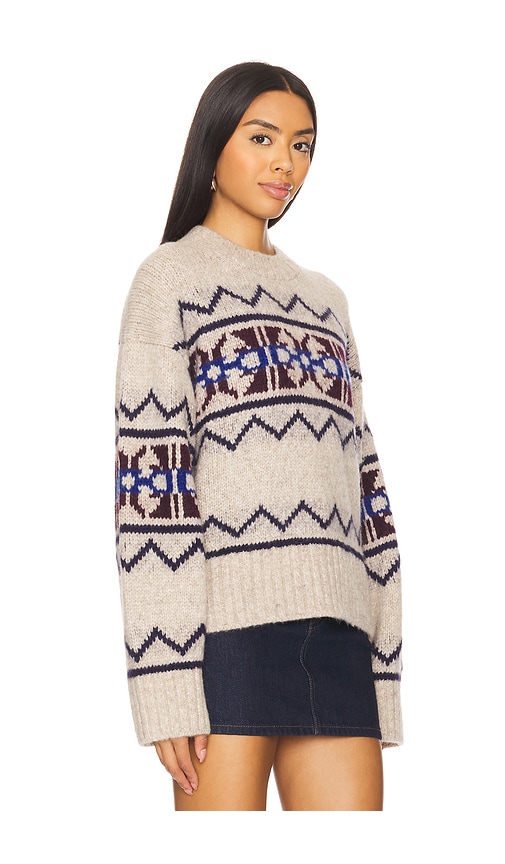 Shop White + Warren Plush Alpaca Blend Fair Isle Crewneck In Oat Combo