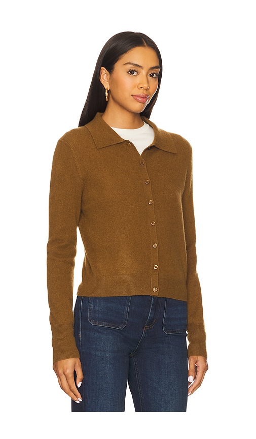 White + Warren Cashmere Collared Cardigan Sweater In Golden Brown