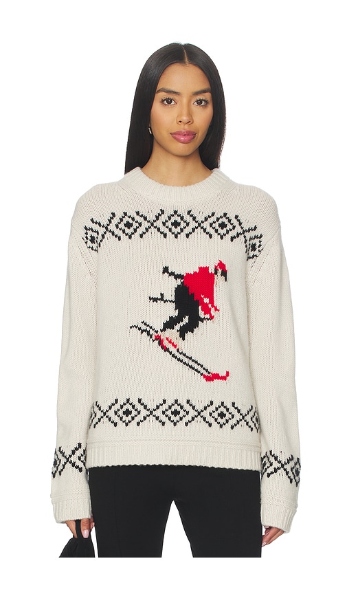 White & Warren Cashmere Blend Ski Crewneck Sweater In White