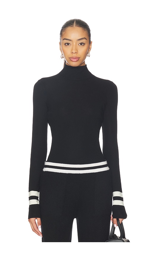 White & Warren Superfine Merino Striped Fitted Turtleneck In Black
