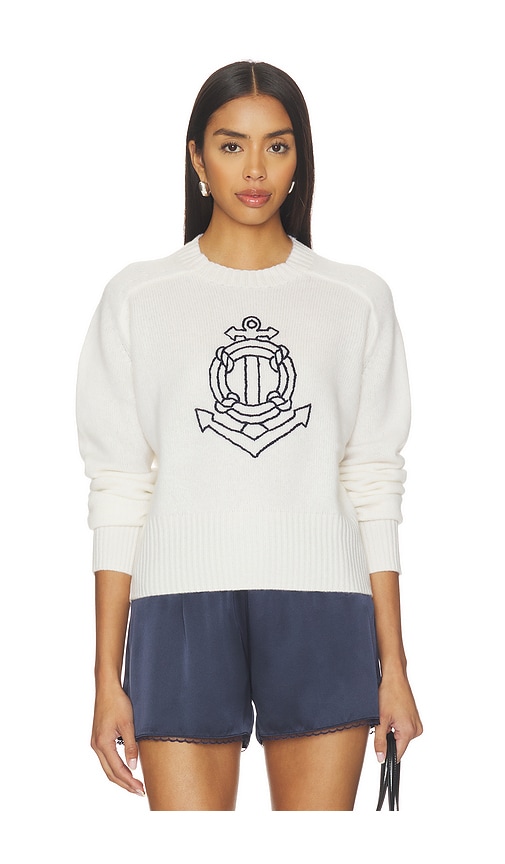 White + Warren Featherweight Cashmere Nautical Embroidered Sweater In White