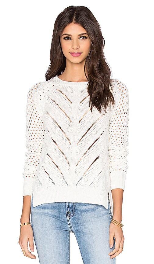 White + Warren Lace Chevron Sweater in White | REVOLVE