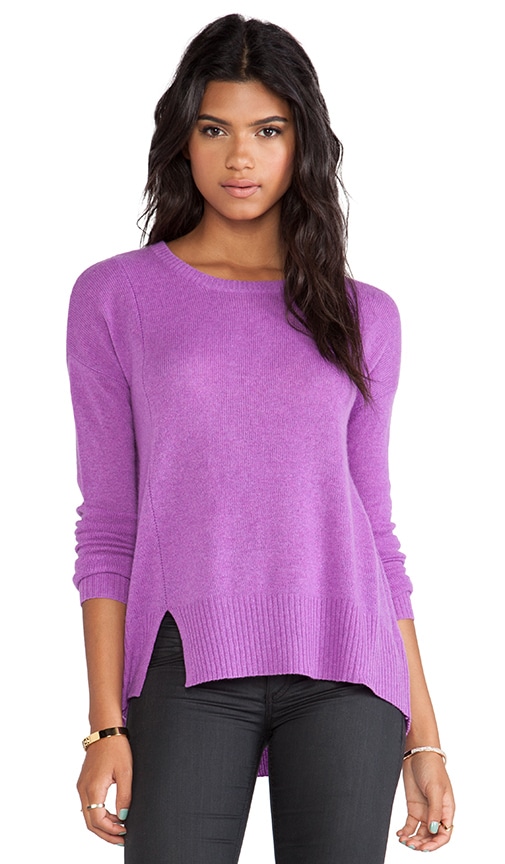 White + Warren Notch Hem Crewneck Sweater in Orchid Heather | REVOLVE