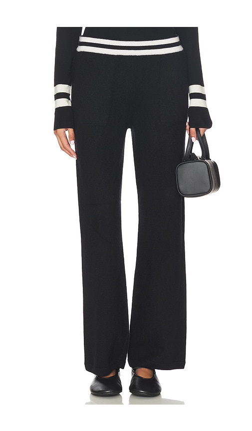 White & Warren Cashmere Striped Wide Leg Pant In Black