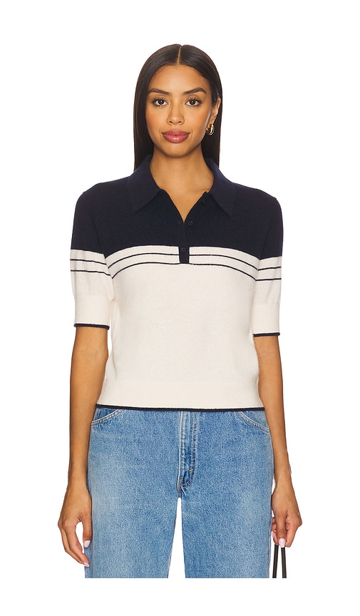 Cashmere Polo Top in Cream,Navy. - size S (also in L, M, XS)