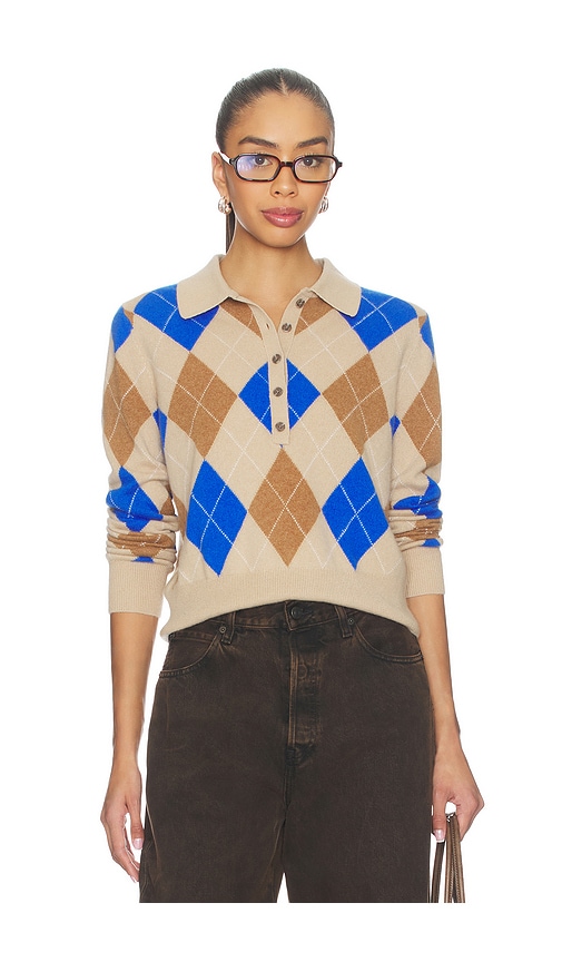 White & Warren Cashmere Argyle Long Sleeve Polo