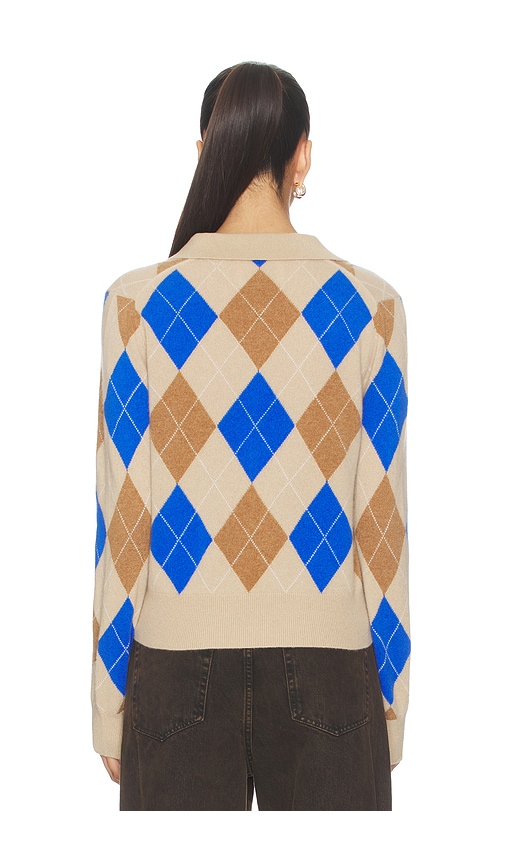  White & Warren Langarm-polohemd Aus Kaschmir Mit Argyle-muster In Tan,blue. Größe S. Also In Xs. 