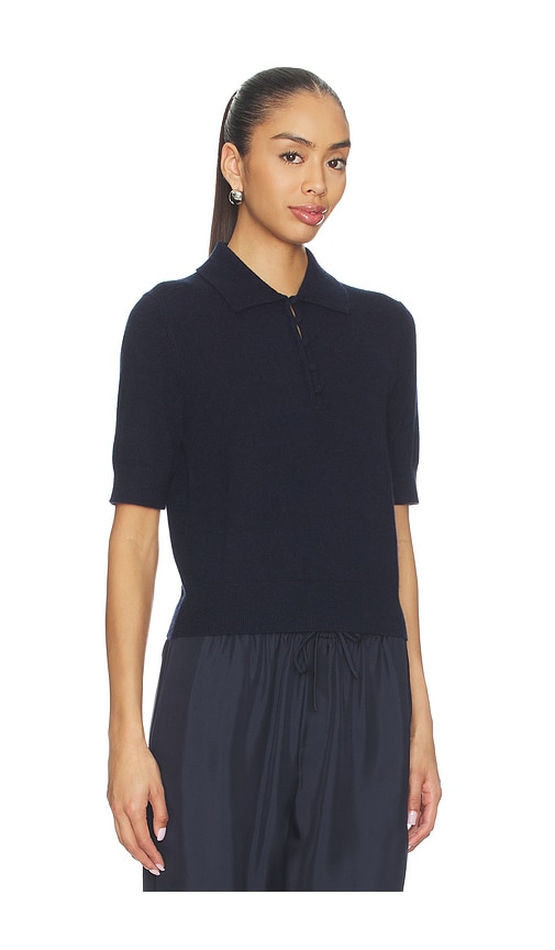 White + Warren Cashmere Button Polo In Blue