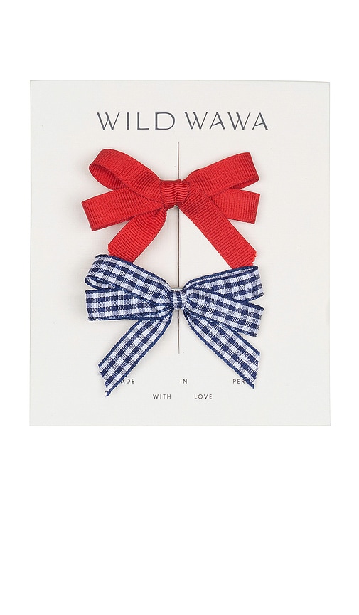 Wild Wawa Bow Clip Set In Red & Blue