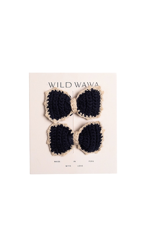 Wild Wawa Knitted Bows Clip Set in Navy.