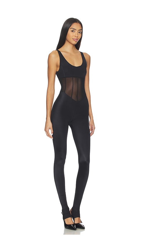 Weworewhat Spandex Sheer Panel Jumpsuit In Black