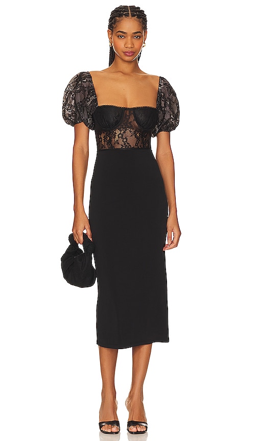 Weworewhat Underwire Corset Midi Lace Dress In Black