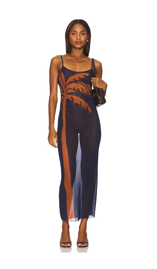 Weworewhat Mesh Scoop Maxi Slip Dress In Blue