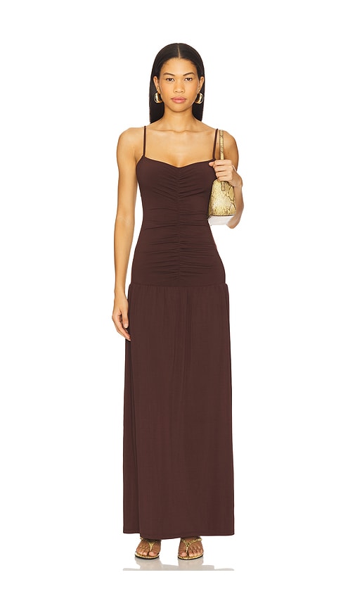Weworewhat Ruched Front Scoop Maxi Dress In Brown