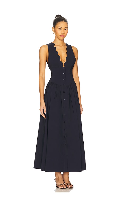 Weworewhat Button Front Scallop Dress In Black