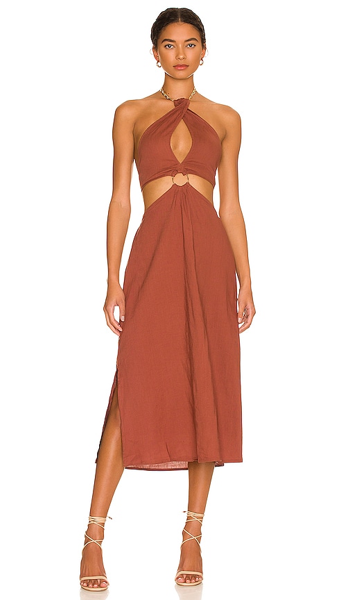WeWoreWhat Shell Chain Halter Midi Dress in Cappuccino | REVOLVE