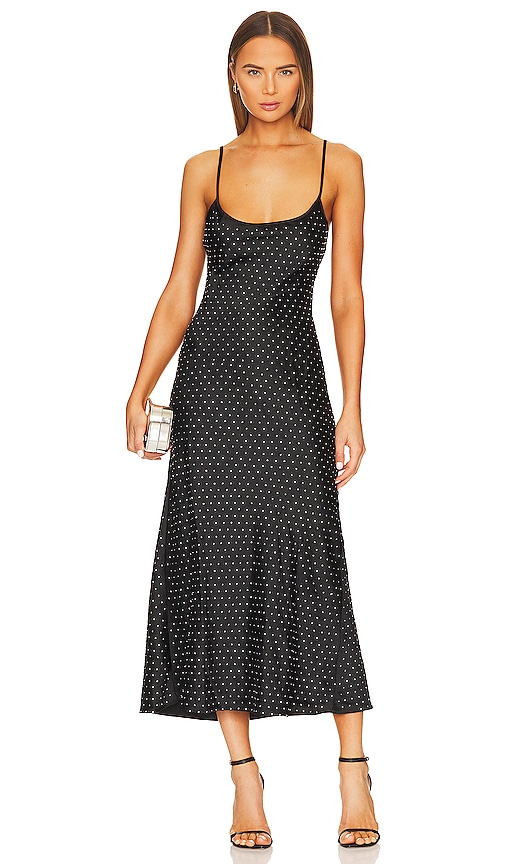 WeWoreWhat Slip Midi Dress in Black & Crystal Rhinestone