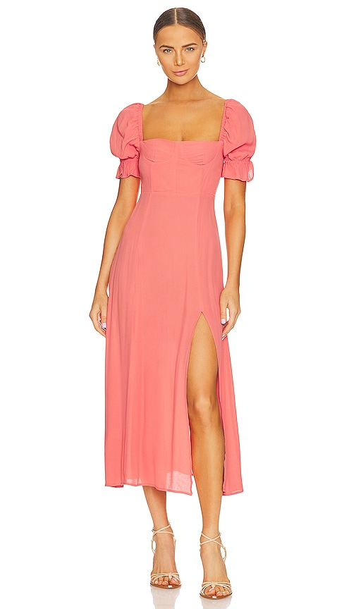 Weworewhat Puff Sleeve Midi Dress In Coral