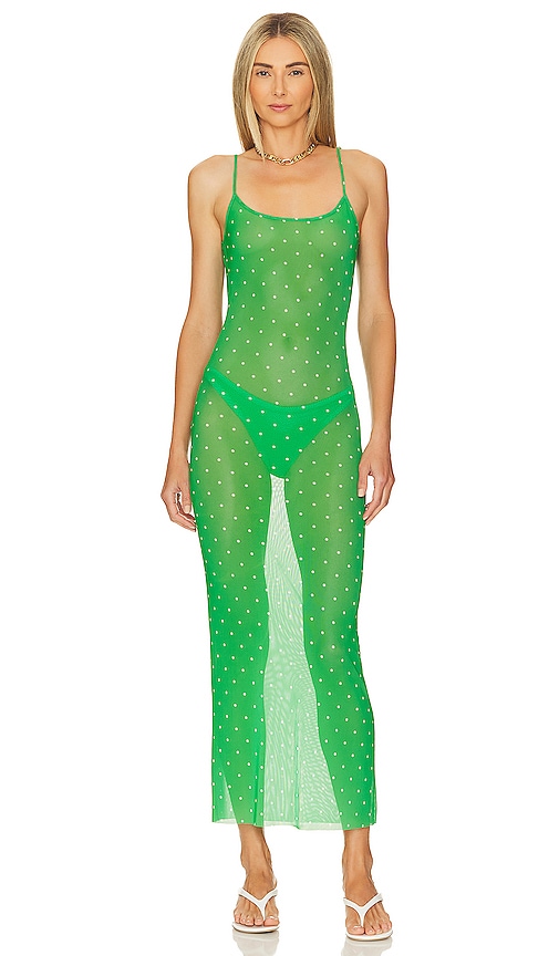 Weworewhat Scoop Slip Dress In Micro Polka Emerald Multi