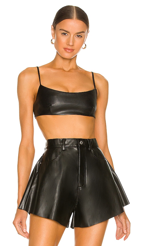 WeWoreWhat Faux Leather Bra Top in Black