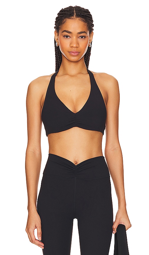 Shop Weworewhat V Neck Halter Sports Bra In Solid Black