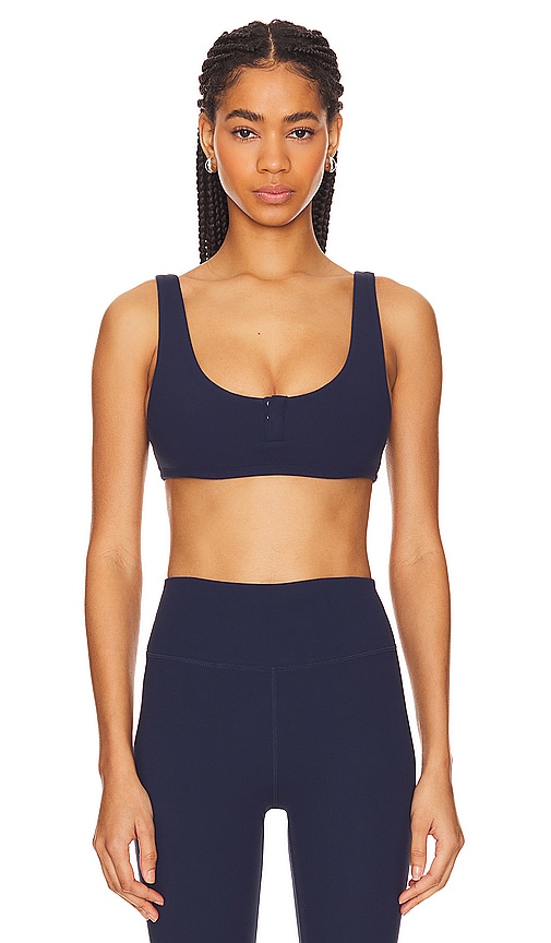 Weworewhat Snap Front Sports Bra In Solid Navy
