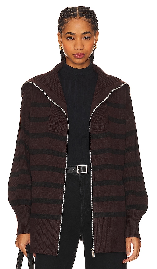 Weworewhat Striped Sweater Zip Up In Brown