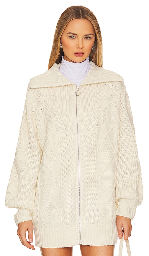 Shop Weworewhat Chunky Cable Knit Zip Up In Ivory