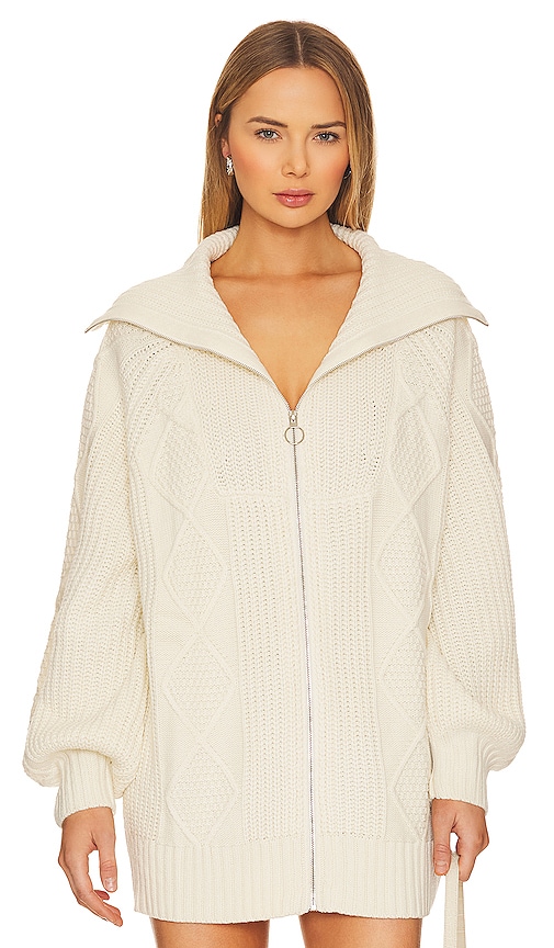Shop Weworewhat Chunky Cable Knit Zip Up In Ivory