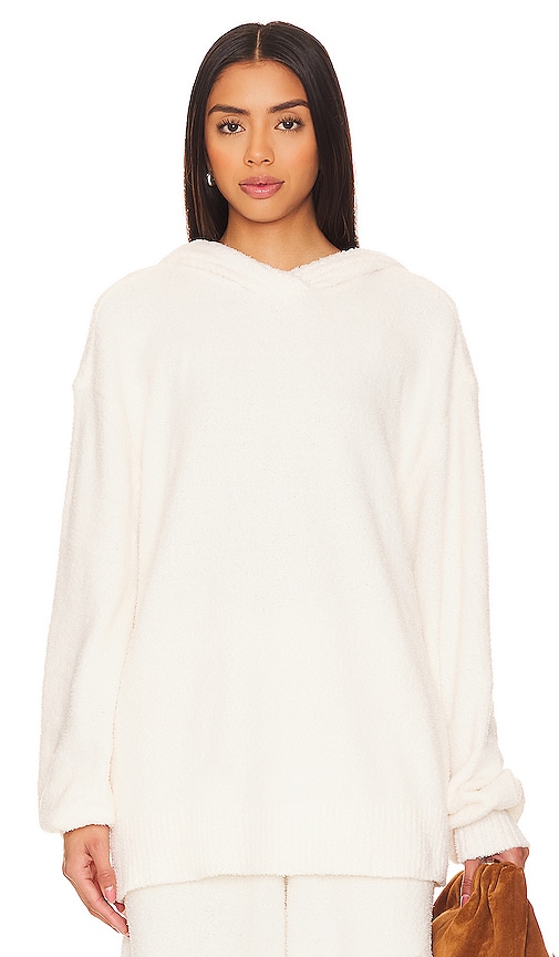 Weworewhat Hooded Turtleneck Boucle Sweater In Ivory
